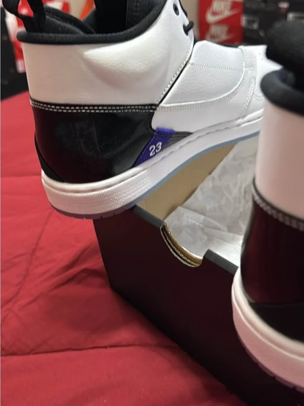 Men’s Jordan Fadeaway White and Black Sneakers with Purple Logo